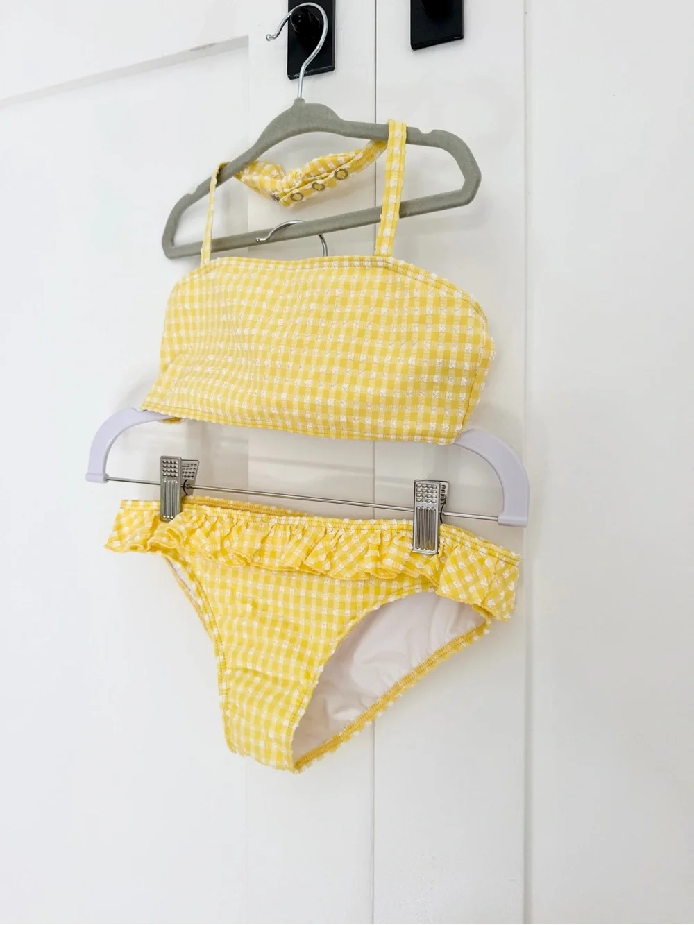 Minnow Girls' Yellow Gingham Halter Bikini - Cute Ruffle Detail